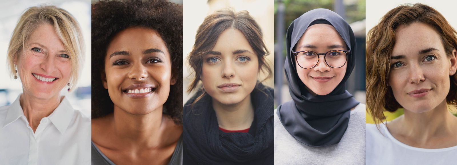 Fotocollage: Portraits von 5 Frauen unterschiedlichen Alters.